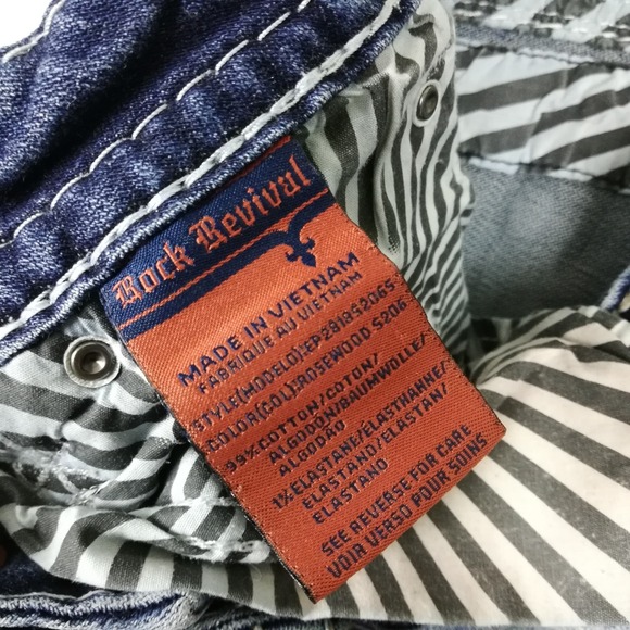 Rock Revival Womens Jeans Rosewood Skinny Blue Denim Distressed Jeweled Stone 26 - Picture 7 of 11